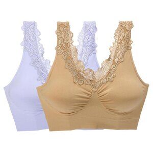 Rhonda Shear 2 Pack Seamless Bra with Lace Inset Size Small Beige Lavender Haze